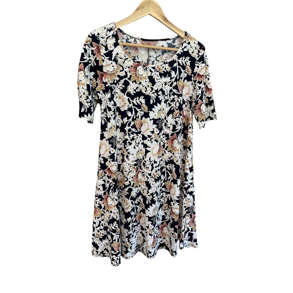 S|S | Floral Stretch T-Shirt Dress | Casual Boho Fall Print | Black | Size L